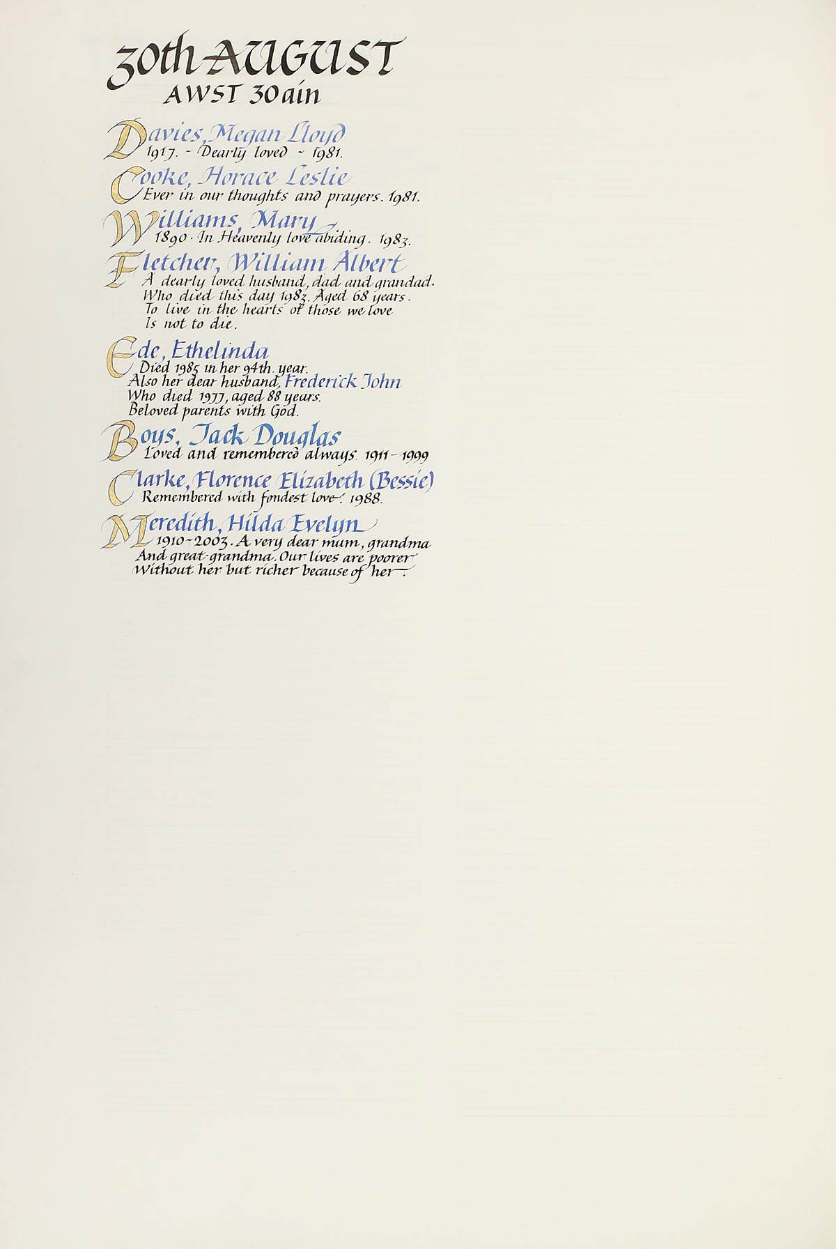 Page from the Book of Remembrance